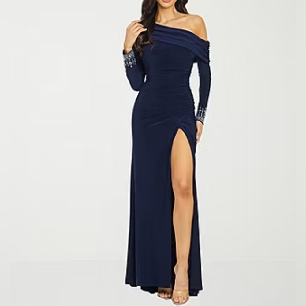Premier Amour Embellished Long Sleeve Evening Gown